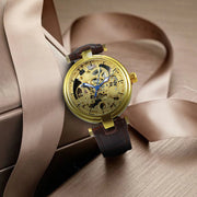 Forsining Fashion Luxury Skeleton Automatic Watch for Women Luminous Hands Elegant Gold Mechanical Ladies Watches Leather Strap