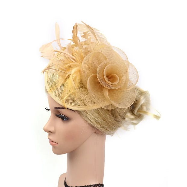 Women Ascot Fascinator Hat Feather Mesh Headband with Clip Reversible Kentucky Derby Photography for Ladies Tea Party