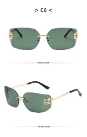 Retro American Curved Lenses Women'S Sunglasses Personalized Letter Decoration Glasses Outdoor Popular Eyepieces Shades Eyewear