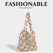 Women Beaded Bag Summer Design Hollow-out Woven Bead Tote Bag Shoulder Bag Female Small Handbag