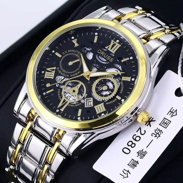 ORUSS New Style Fashion Brand Men's Quartz Watch Luxury Roman Dial Luminous Waterproof Sports Automatic Date Business Man Watch