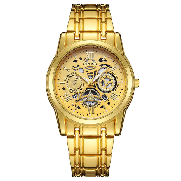ORUSS New Style Fashion Brand Men's Quartz Watch Luxury Roman Dial Luminous Waterproof Sports Automatic Date Business Man Watch