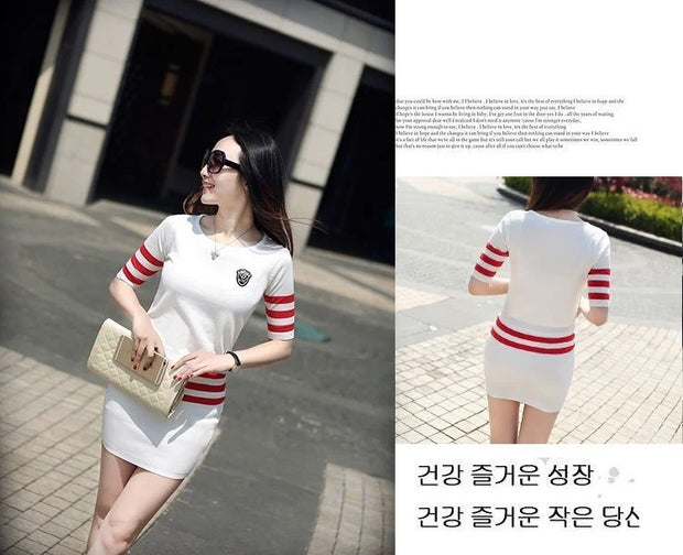Women's Short Hip Wrap Skirt Suit 2024 Spring Summer New Fashion Stripe Knitted Crop Tops Dress Two Piece Set For Women Clothing