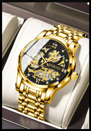 BINBOND Business New Automatic Non-Mechanical Quartz Watches 30M Waterproof Luminous Tourbillon Trendy Hollow Design Men Watches
