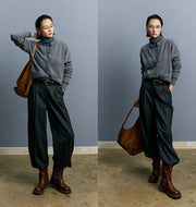 Autumn/Winter Knitted Loose Cardigan Jacket Pure Wool Sweater Temperament round Neck Slim Fit Long Sleeve Top for Women