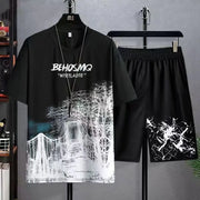 2025 Summer Fashion Men Sets Cotton Streetwear O-neck Short Sleeve T Shirt & Shorts 2PCS Loose Casual Men Suits