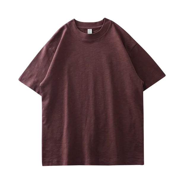 DUKEEN 300G Thick Bamboo Cotton T-Shirt Men Loose Round Neck Half Sleeve Solid Color Pure Cotton Breathable Short Sleeve