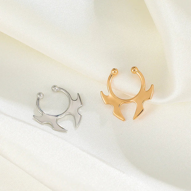 Bull Head And Horn Nose Clip Ring Men Women Fake Septum Piering Body Jewelry Fashion Non Perforation Bat Nose Rings Studs 2025
