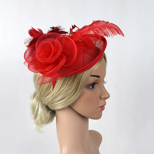 Women Ascot Fascinator Hat Feather Mesh Headband with Clip Reversible Kentucky Derby Photography for Ladies Tea Party