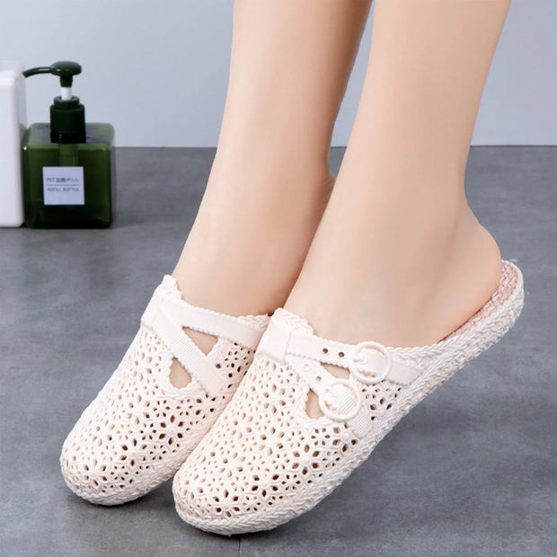 Wrapped Toe Breathable Slippers Women Summer Outer Wear Hole Shoes Home Fashion Casual Hollow Out Slip On Buckle Slipper Female