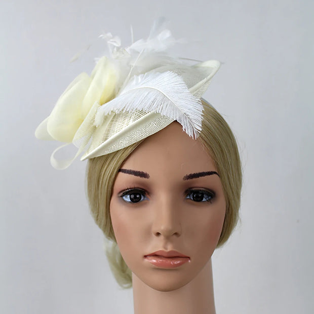 Women Ascot Fascinator Hat Feather Mesh Headband with Clip Reversible Kentucky Derby Photography for Ladies Tea Party