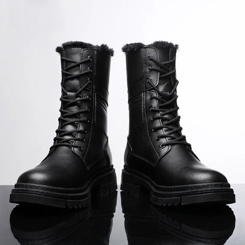 British Style Male Walking Footwear Luxury Brand Outdoor Boots High Quality Man Ankle Boots Warm Plush Fur Winter Shoes High Top