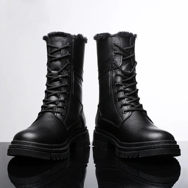British Style Male Walking Footwear Luxury Brand Outdoor Boots High Quality Man Ankle Boots Warm Plush Fur Winter Shoes High Top
