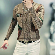 Men Clothing 2024 Autumn Winter Vintage Fashion Print Velvet Thicken Warm Basic T-shirt Male Casual O Neck Long Sleeve Slim Tops