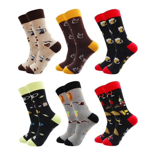 6 Pairs Fashion Casual Women and Men Socks Art Van Gogh Stripe Harajuku Fruit Animal Sloth Beer Funny Socks Dress Cotton Socks
