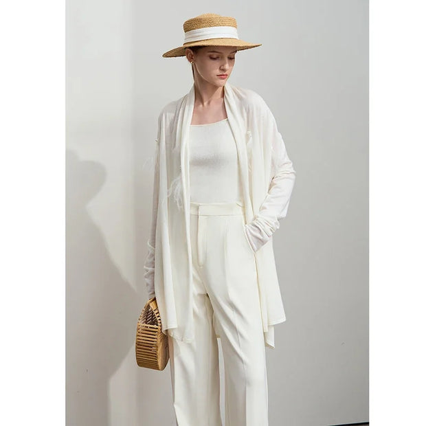AMII Minimalist Women's Wool Cardigan 2025 Autumn New Gentle French Pearls Plume Tops Drop Sleeves Knitted Sweater 12541113