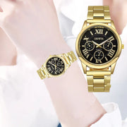 Classic Casual Quartz Watch Men Stainless Steel Dress Wristwatch 3 Eyes Gold Quartz Wristwatches Ladies Clock Часы Женские