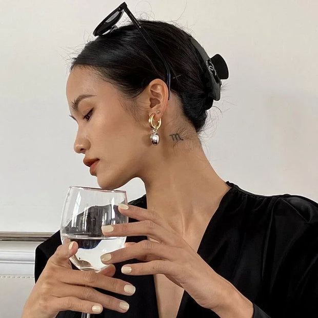 Statement Minimalist Gold Silver Color Mixed Solid Heart Pendant Hoop Earrings Street Style Korean Fashion Jewelry Accessories