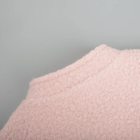 TARUXY Pink Short Fur Jacket Coat For Women Autumn Winter Casual Stand Collar Pocket Loose Fashion Long Sleeve Jacket Top Female