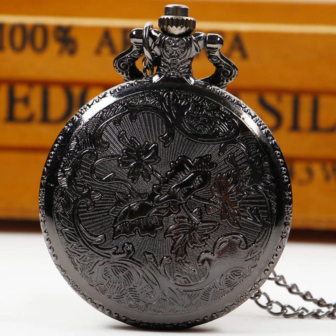 Vintage Black Compass Pocket Watch Cool Black Necklace Quartz Pocket Watches Pendant Gift for Men Women CF1382