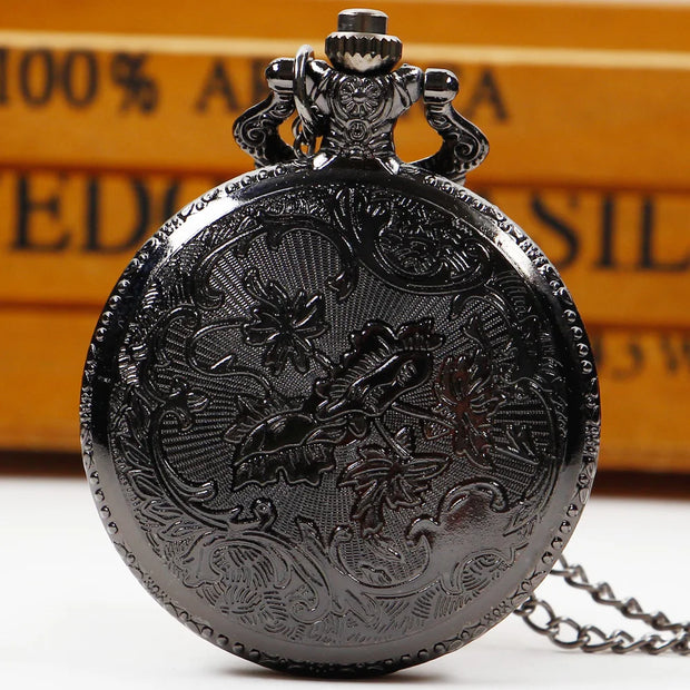 Vintage Black Compass Pocket Watch Cool Black Necklace Quartz Pocket Watches Pendant Gift for Men Women CF1382
