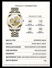 BINBOND Business New Automatic Non-Mechanical Quartz Watches 30M Waterproof Luminous Tourbillon Trendy Hollow Design Men Watches