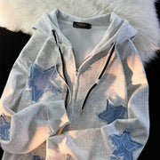 Streetwear Hoodies Women Stars Print Fashion Oversized Outwear Harajuku Casual Hooded Zipper Sweatshirt Jacket Korean Y2k Tops