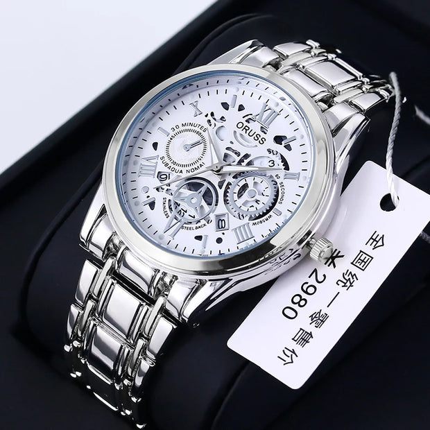ORUSS New Style Fashion Brand Men's Quartz Watch Luxury Roman Dial Luminous Waterproof Sports Automatic Date Business Man Watch
