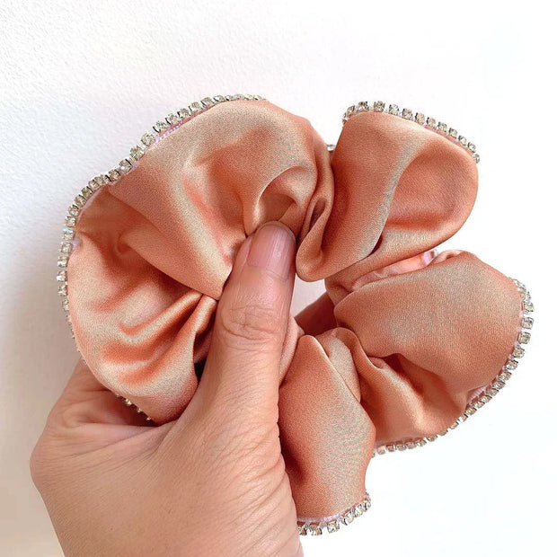 Elegant Solid Satin Scrunchies Elastic Hair Bands for Women Rhinestone Crystal Hairbands Korean Girls Head Tie Hair Accessories