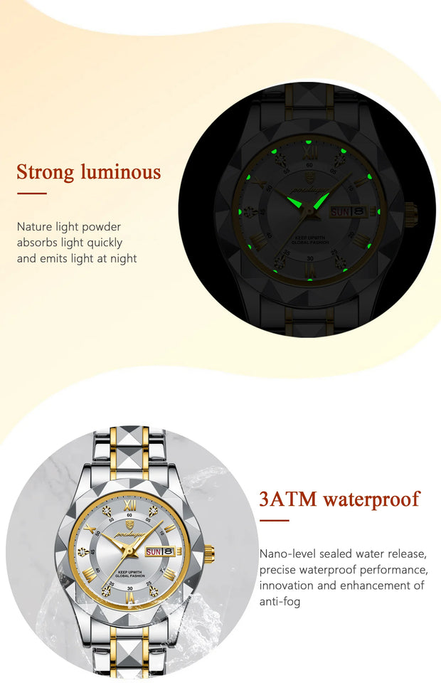 POEDAGAR Luxury Quartz Watch for Ladies Waterproof Luminous Date Week Stainless Steel Women Watches Elegant Dress WristWatch+box