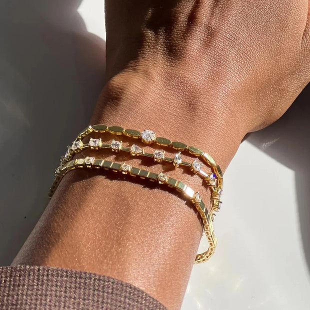 3MM Width Geometric Square Plain Beaded 5A Cubic Zirconia CZ Mix Sparking Tennis Chain Delicate Fashion Women Bracelet