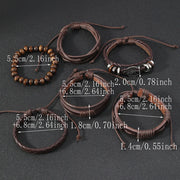 Punk Casual Bead6 Pc/set Tree Black Khaki Handmade Men Bracelets Male Women Leather Bracelets Men Bangle Wholesale Jewelry Gift