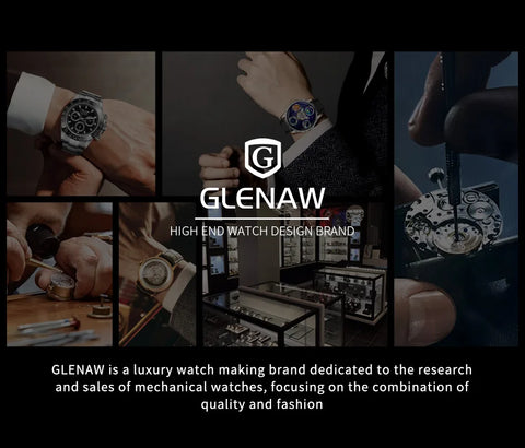 2025 Year Month Sunday Multi-functional Mechanical Watch GLENAW Watch Diamond Circle Stainless Steel Waterproof Luminous Watches