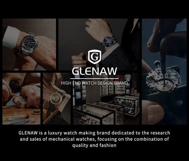 2025 Year Month Sunday Multi-functional Mechanical Watch GLENAW Watch Diamond Circle Stainless Steel Waterproof Luminous Watches