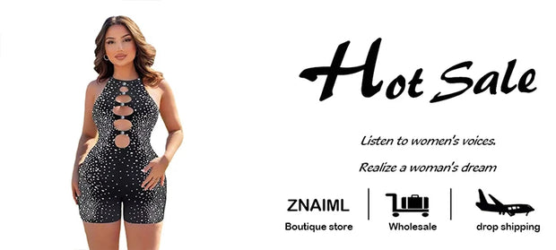 Znaiml Crystal Rhinestone Black Short Jumpsuit Club Outfits Women Sleeveless Hollow Out One Pieces Rompers Playsuits Birthday