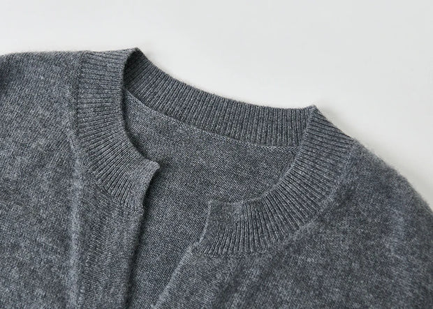 Autumn/Winter Knitted Loose Cardigan Jacket Pure Wool Sweater Temperament round Neck Slim Fit Long Sleeve Top for Women