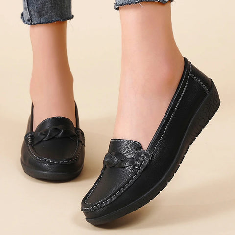 Fashion Wedge Women Flats Genuine Leather Outdoor Shoes Woman Footwear Shoes Women Moccasins Round Toe Chaussure Femme Plus Size