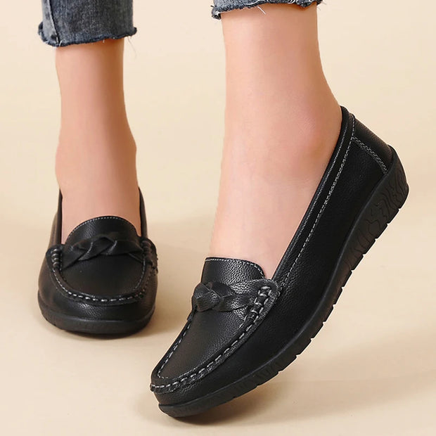 Fashion Wedge Women Flats Genuine Leather Outdoor Shoes Woman Footwear Shoes Women Moccasins Round Toe Chaussure Femme Plus Size