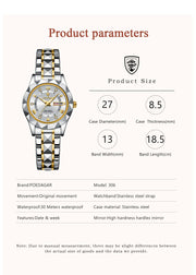 POEDAGAR Luxury Quartz Watch for Ladies Waterproof Luminous Date Week Stainless Steel Women Watches Elegant Dress WristWatch+box