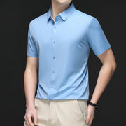 New Men's Business Casual Solid Color Short Sleeved Shirt for Summer Fashion No Ironing Comfortable and Versatile Top