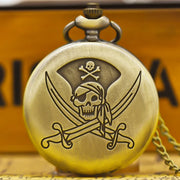 Vintage Bronze Large Pirate Skull Carved Necklace Quartz Pocket Watch Handsome Gift For Both Men And Women