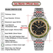 San Martin 39.5mm Men Dive Watch Vintage Distressed Effect NH35 Automatic Mechanical Watch Waterproof 200m C3 Lume SN0116 Reloj