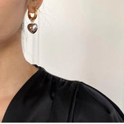 Statement Minimalist Gold Silver Color Mixed Solid Heart Pendant Hoop Earrings Street Style Korean Fashion Jewelry Accessories