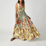 Imcute Women Summer Dresses Flowy Smocked Maxi Dress Sleeveless Tie Shoulder Boho Dresses Y2K Floral Beach Sundresses