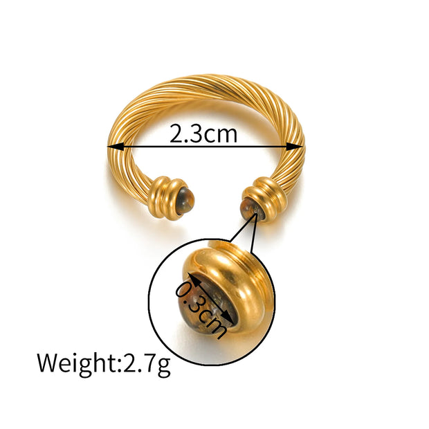 Nextvance Vintage C-shaped Twisty Ring 14K For Women Gold Plated Stainless Steel Inlay Natural Stone Metal Texture Jewelry Gifts