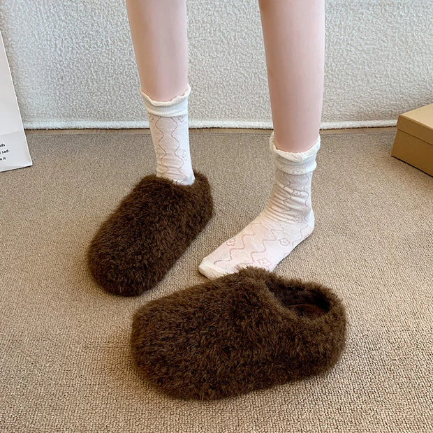 Baotou Hairy Slippers Footwear 2025 Winter Home Lightweight Women Winter Cotton Mopping