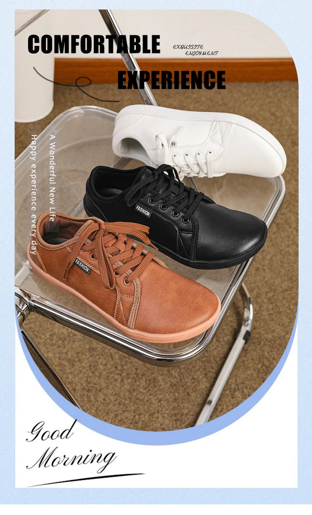 Men's Wide-toe Barefoot Shoes Lightweight Soft-soled Casual Walking Minimalist Breathable Artificial Leather Low-top Sneakers