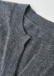 Autumn/Winter Knitted Loose Cardigan Jacket Pure Wool Sweater Temperament round Neck Slim Fit Long Sleeve Top for Women