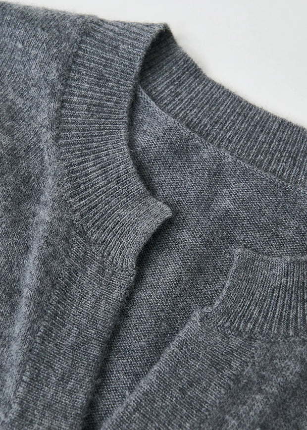 Autumn/Winter Knitted Loose Cardigan Jacket Pure Wool Sweater Temperament round Neck Slim Fit Long Sleeve Top for Women