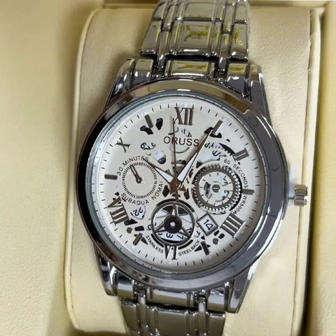 ORUSS New Style Fashion Brand Men's Quartz Watch Luxury Roman Dial Luminous Waterproof Sports Automatic Date Business Man Watch